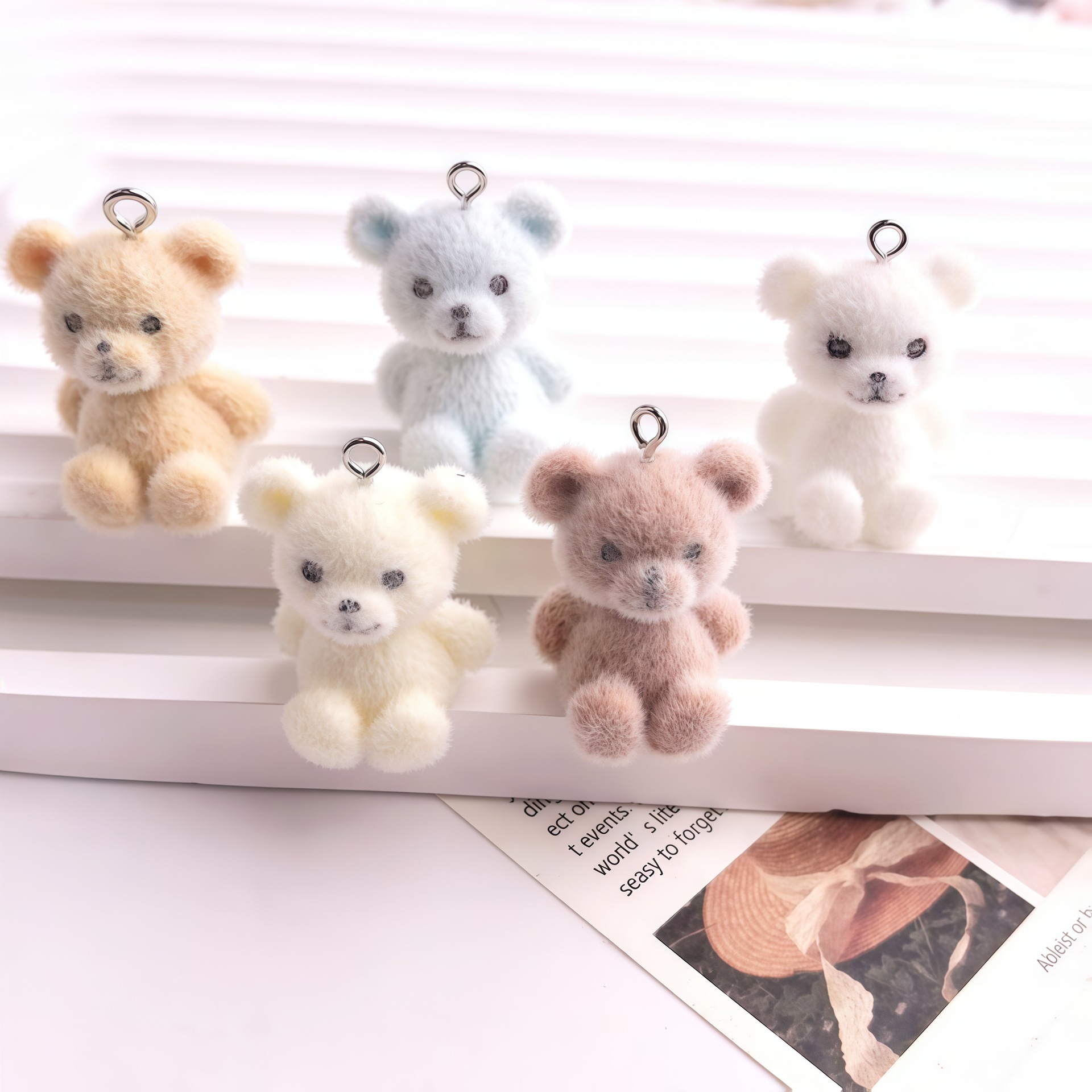 Resin Craft Projects - 5pcs 3D Flocked Bear Resin Charms