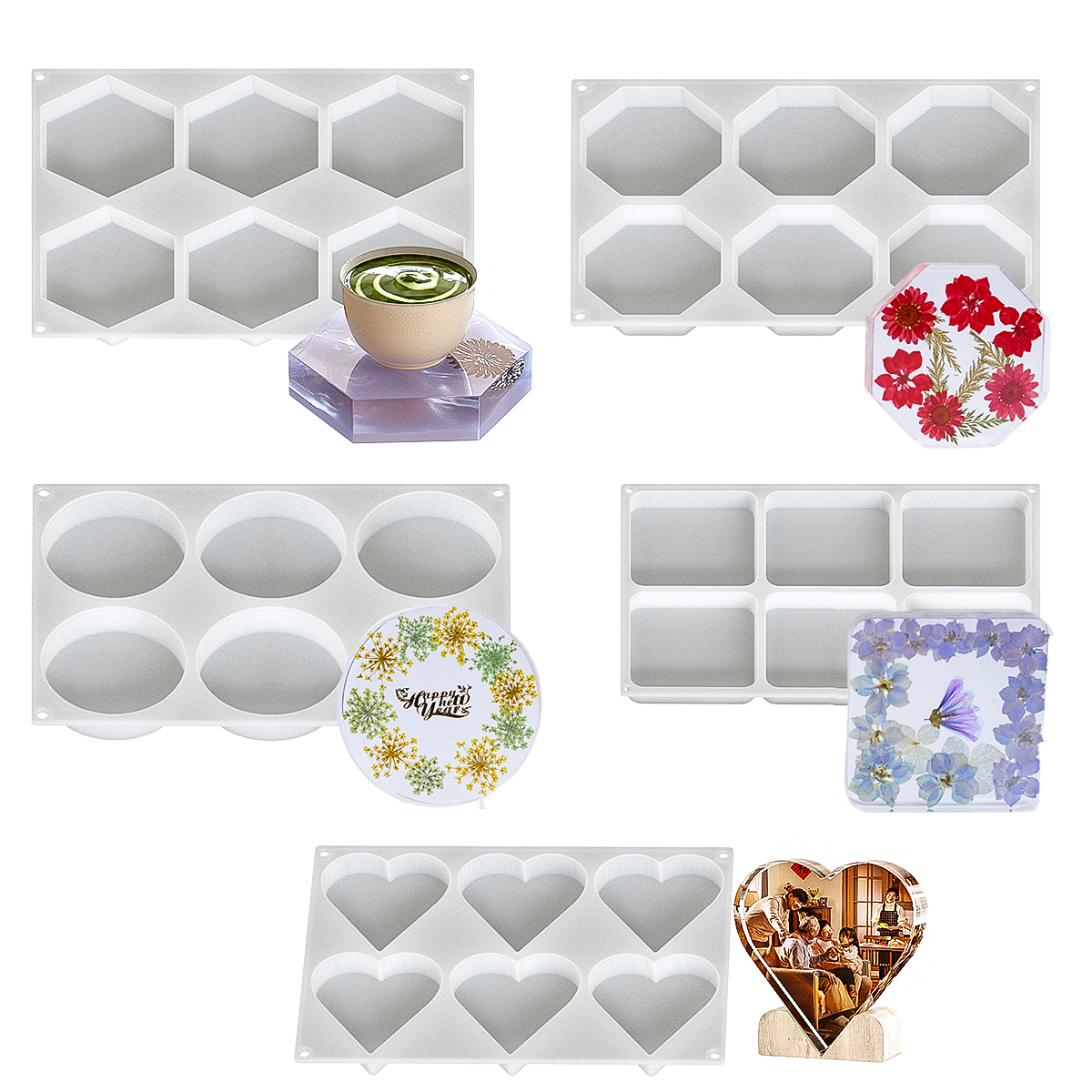 Coaster Mold Round - 6 Holes Coaster Silicone Mold DIY