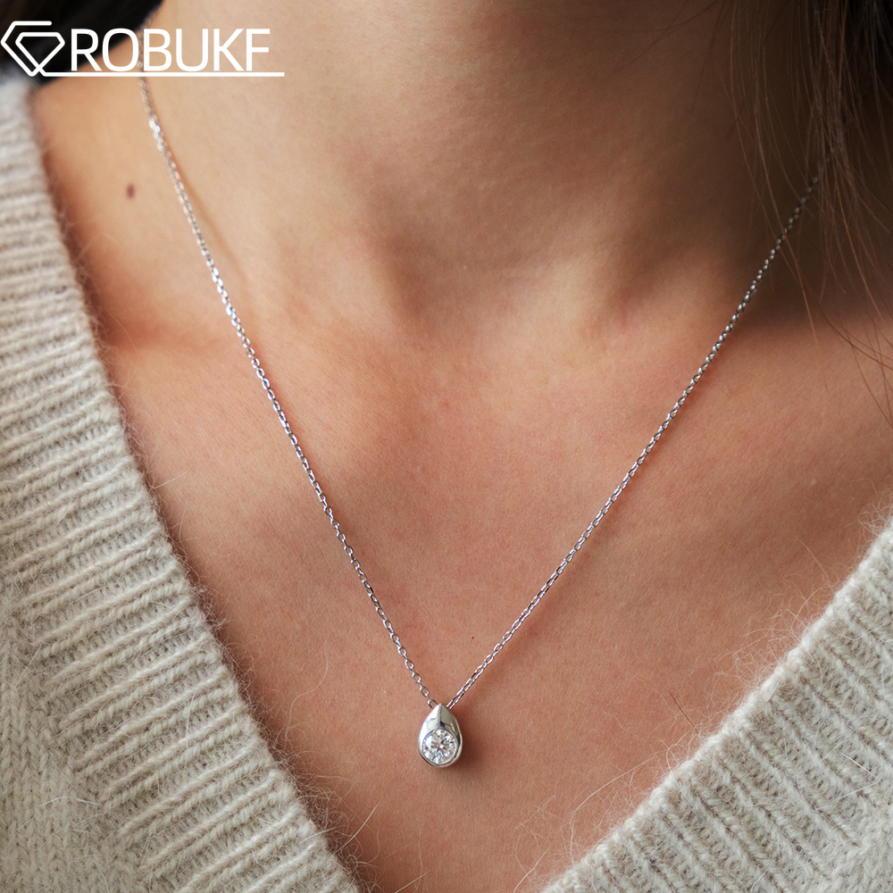 Bezels Set Pendant - 0.3/0.5CT Solitaire Diamond Moissanite Necklace for