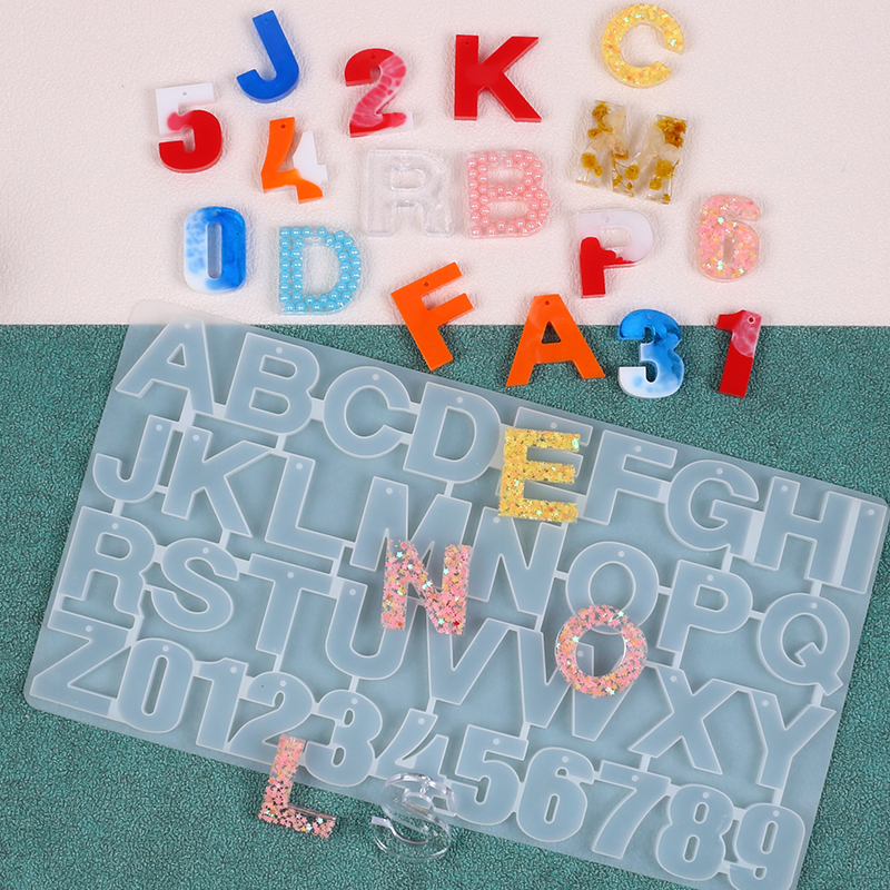 Gold Foil Flakes - Letter Number Keychain Silicone Mold with