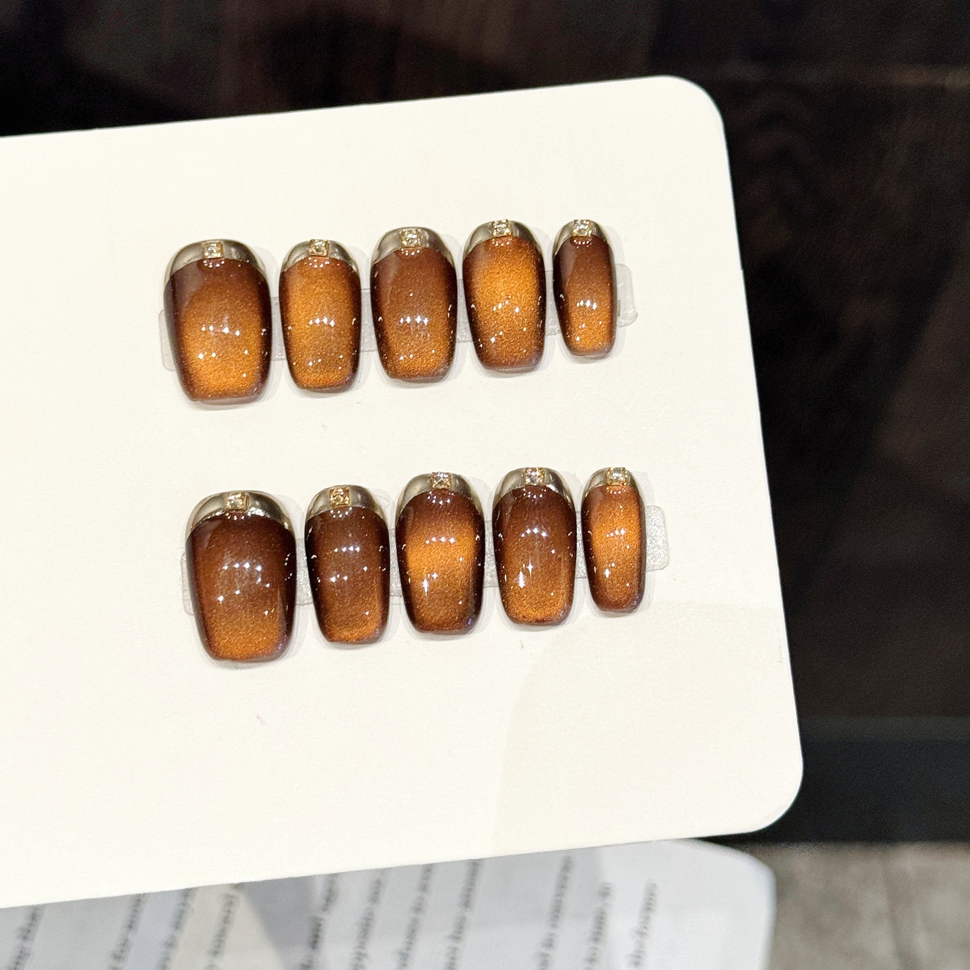 Resin Craft Material - 10PCS Square Handmade Press On Nails,Caramel