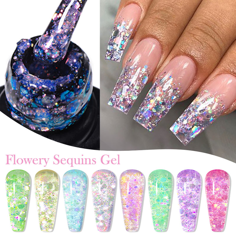 Resin Glitter Pack - 4/8pcs Flowery Sequins Gel Nail Polish