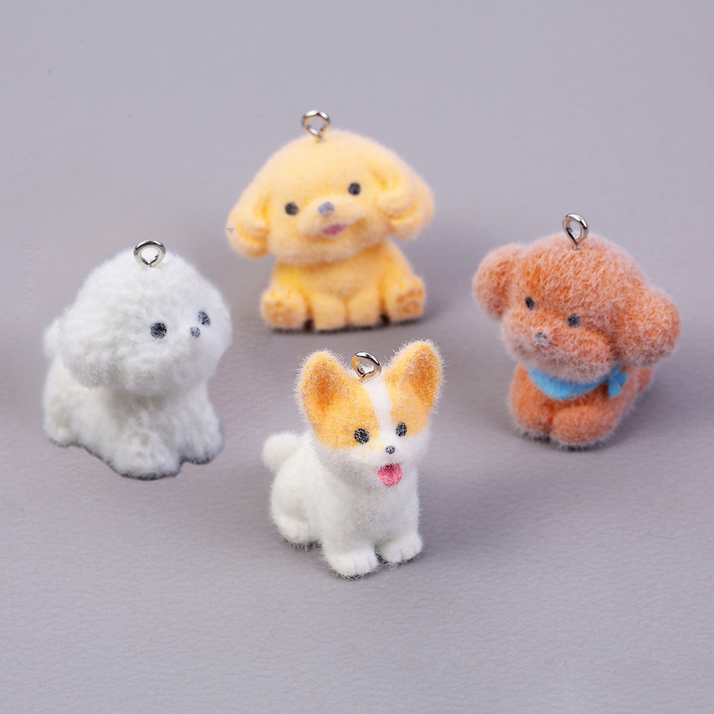 Resin Craft Projects - 10pcs Flocking Puppy Dog Resin Charms