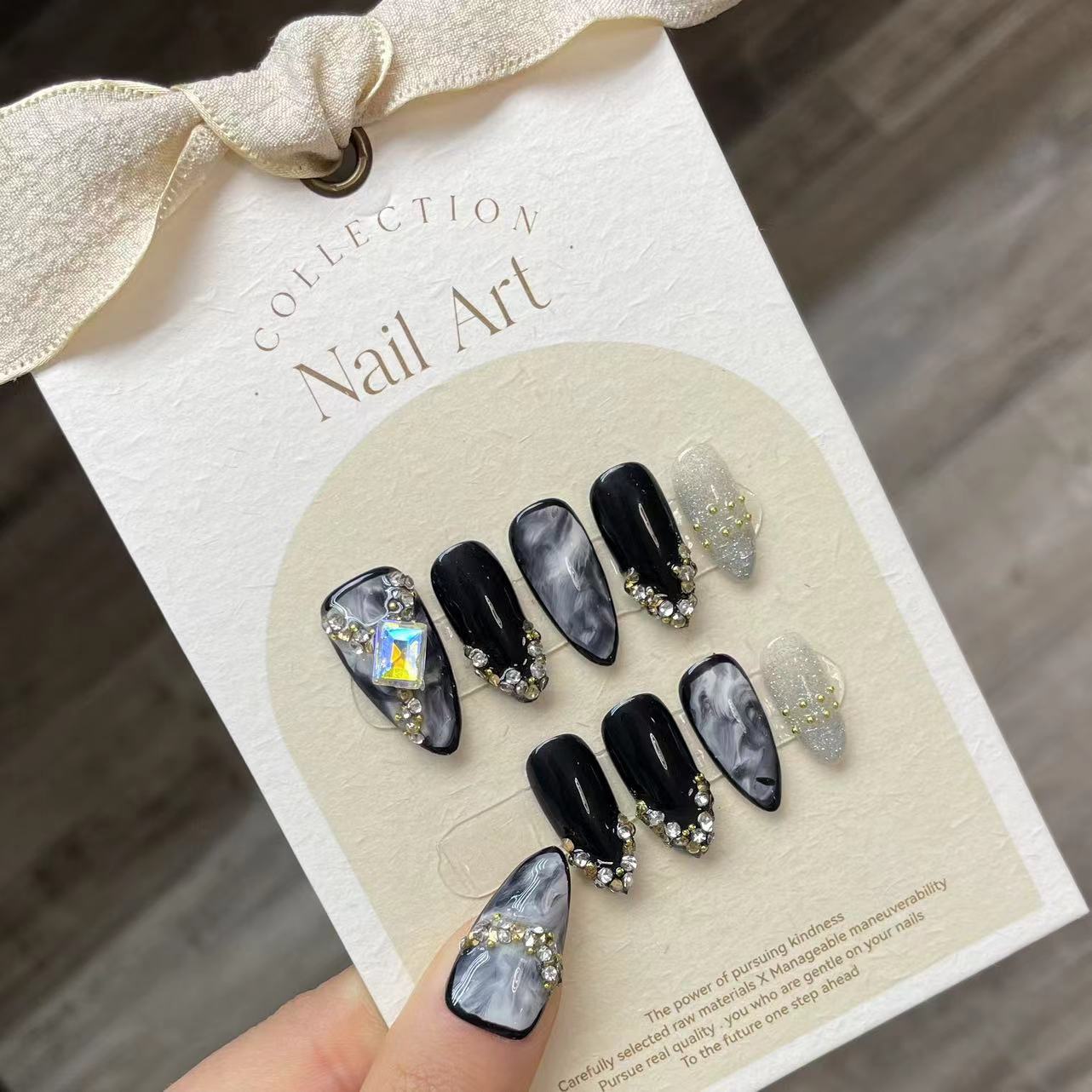 Handmade Press on Nails Black  - Resin Craft Material บทวิจารณ์และราคา