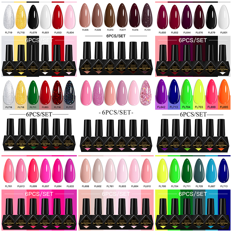 6Pcs/Set 10ML Gel Nail Polish  - Resin Glitter Pack บทวิจารณ์และราคา