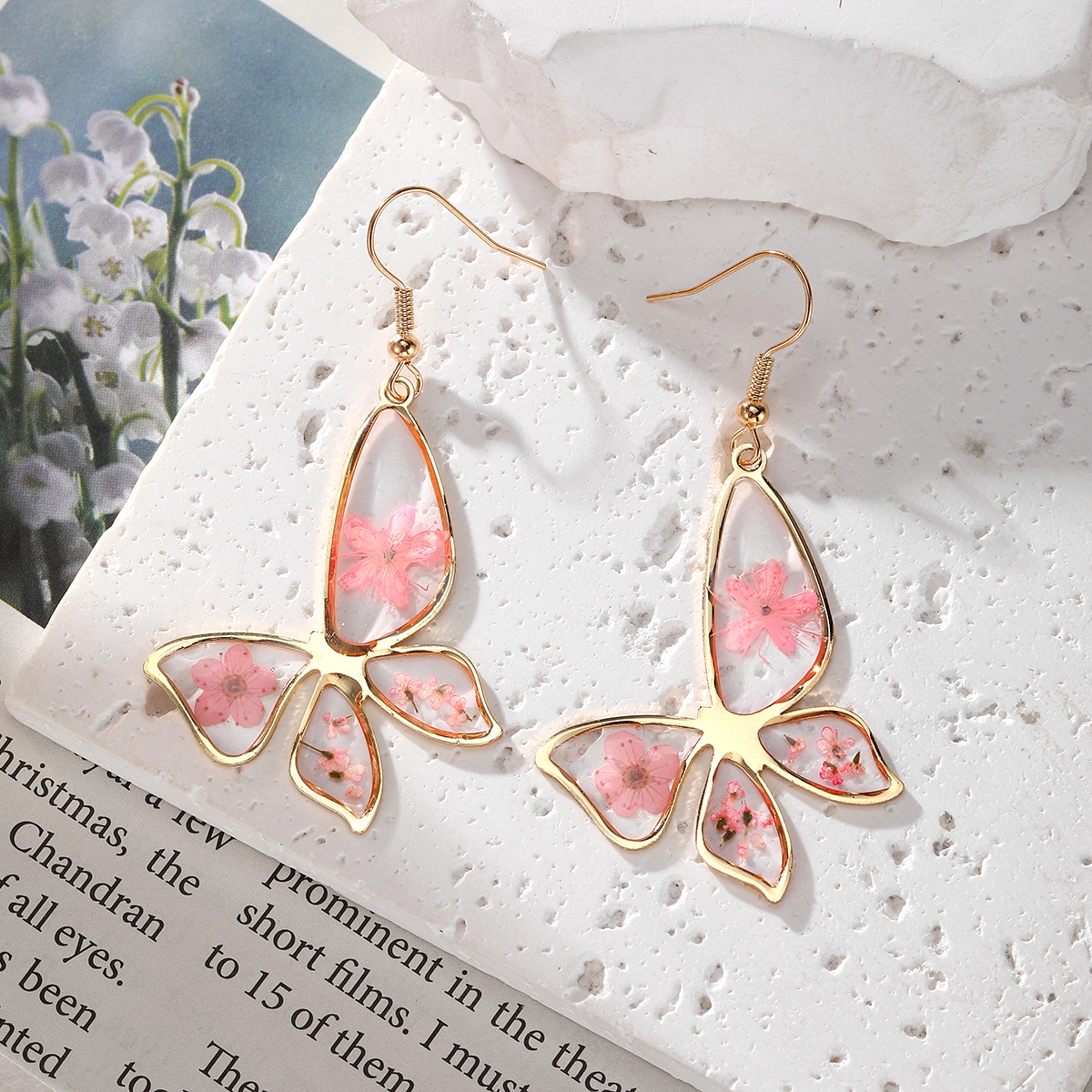 New Dried Flower Dangle Earrin - Dried Flower Bulk บทวิจารณ์และราคา