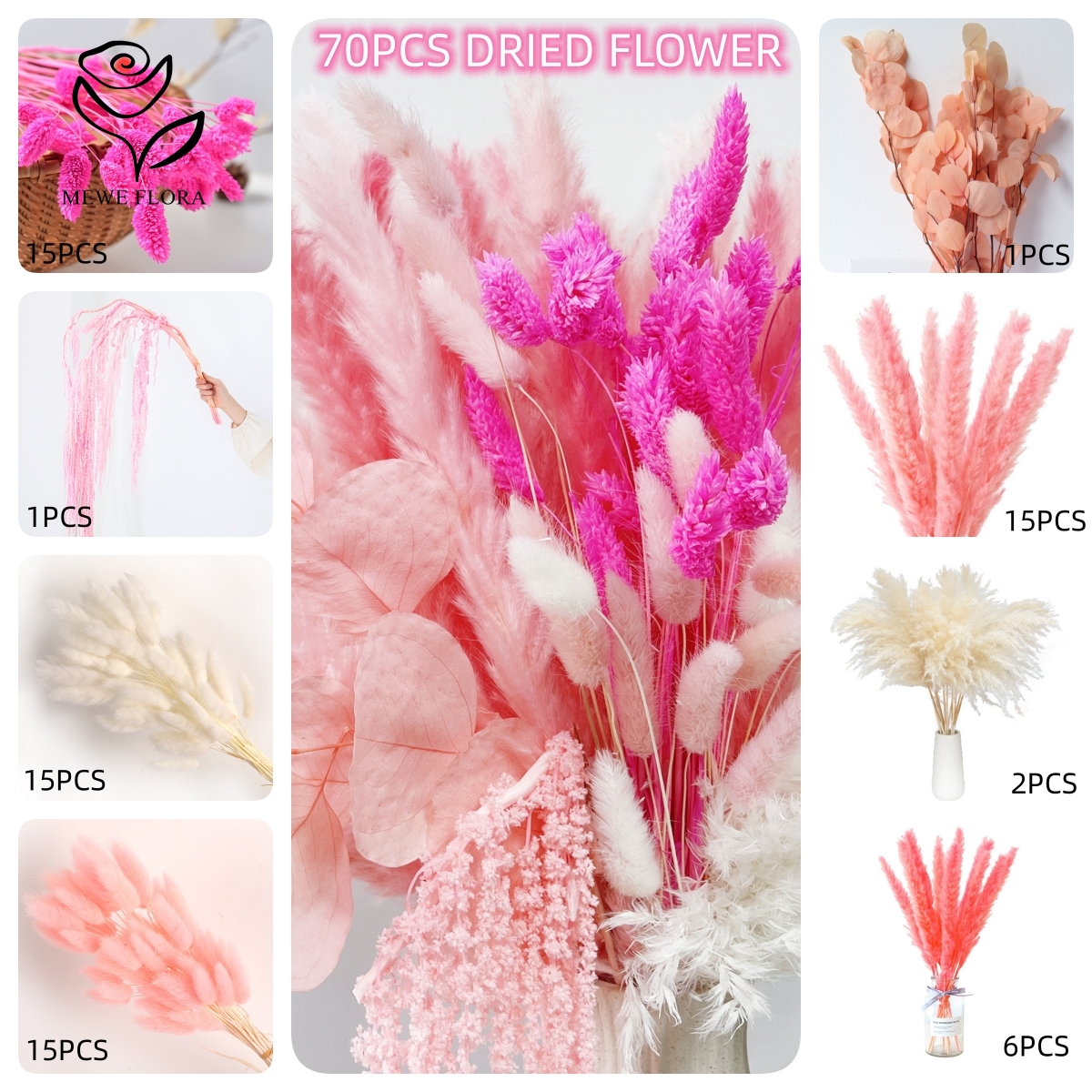 Natural Pampas Pink Dried Flow - Dried Flower Bulk บทวิจารณ์และราคา