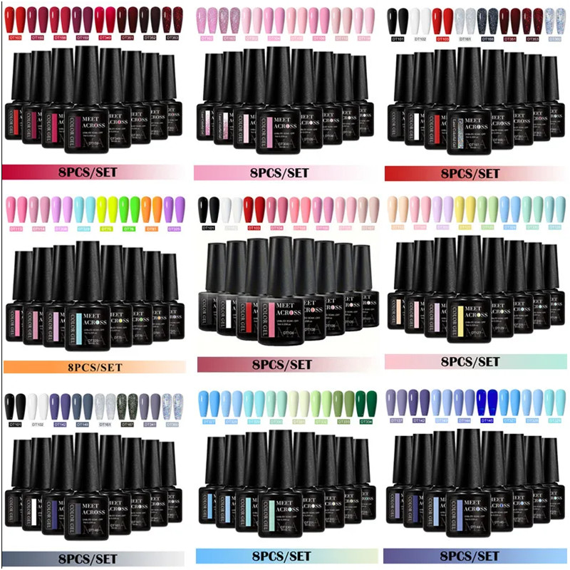8pcs Gel Nail Polish Set HEMA  - Resin Glitter Pack บทวิจารณ์และราคา