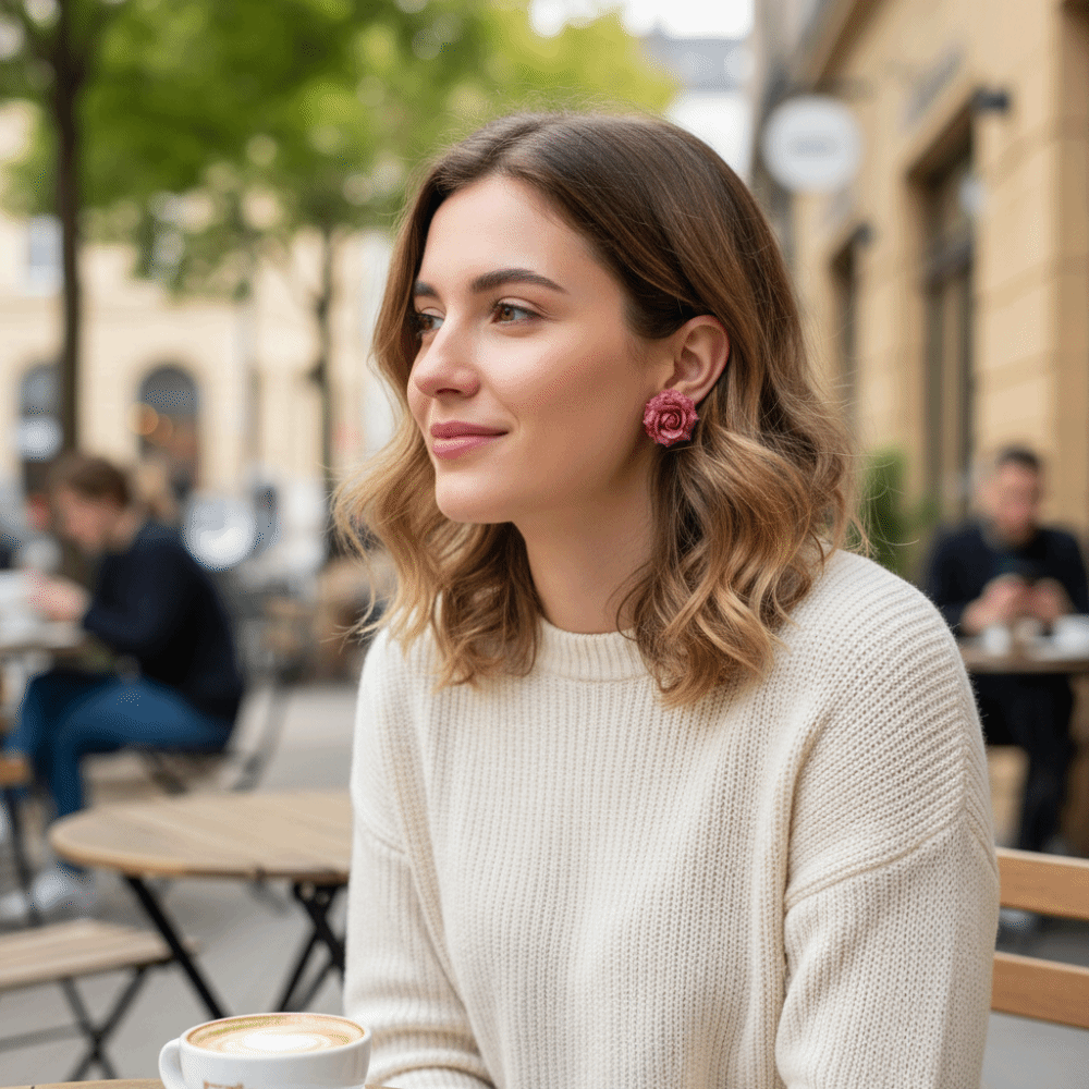 Sweet Artificial Rose Earrings - Flower Preservation Resin บทวิจารณ์และราคา