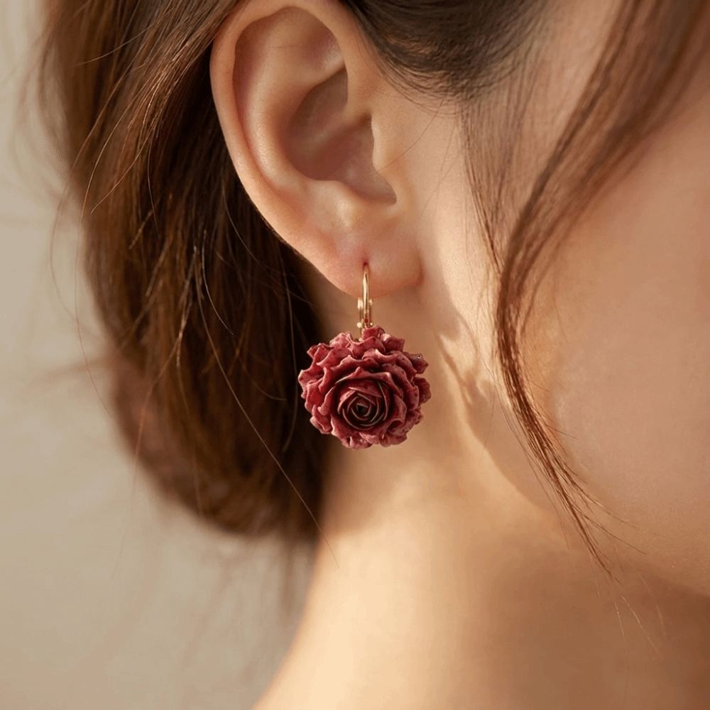 Sweet Artificial Rose Earrings - Flower Preservation Resin บทวิจารณ์และราคา