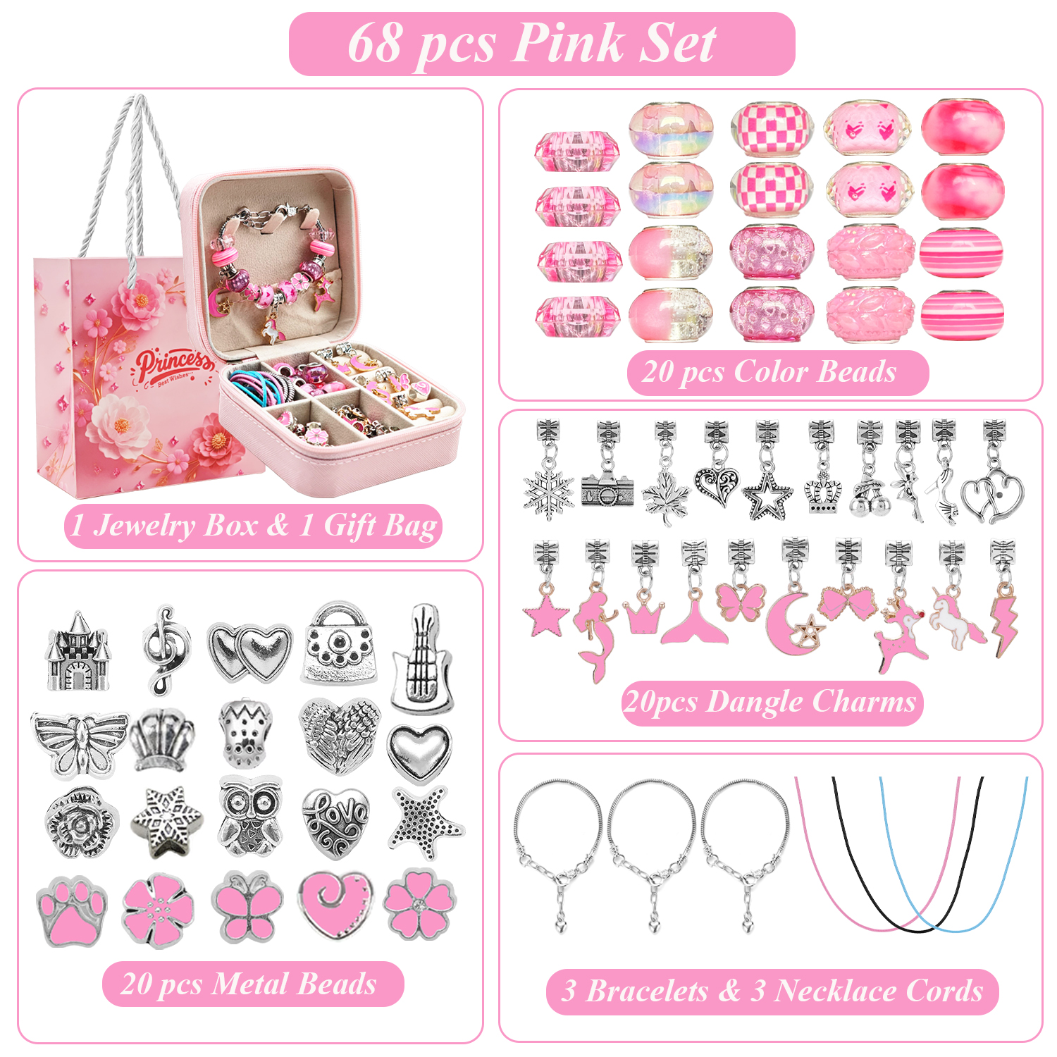 68pcs pink beaded jewelry set, - Resin Craft Projects บทวิจารณ์และราคา