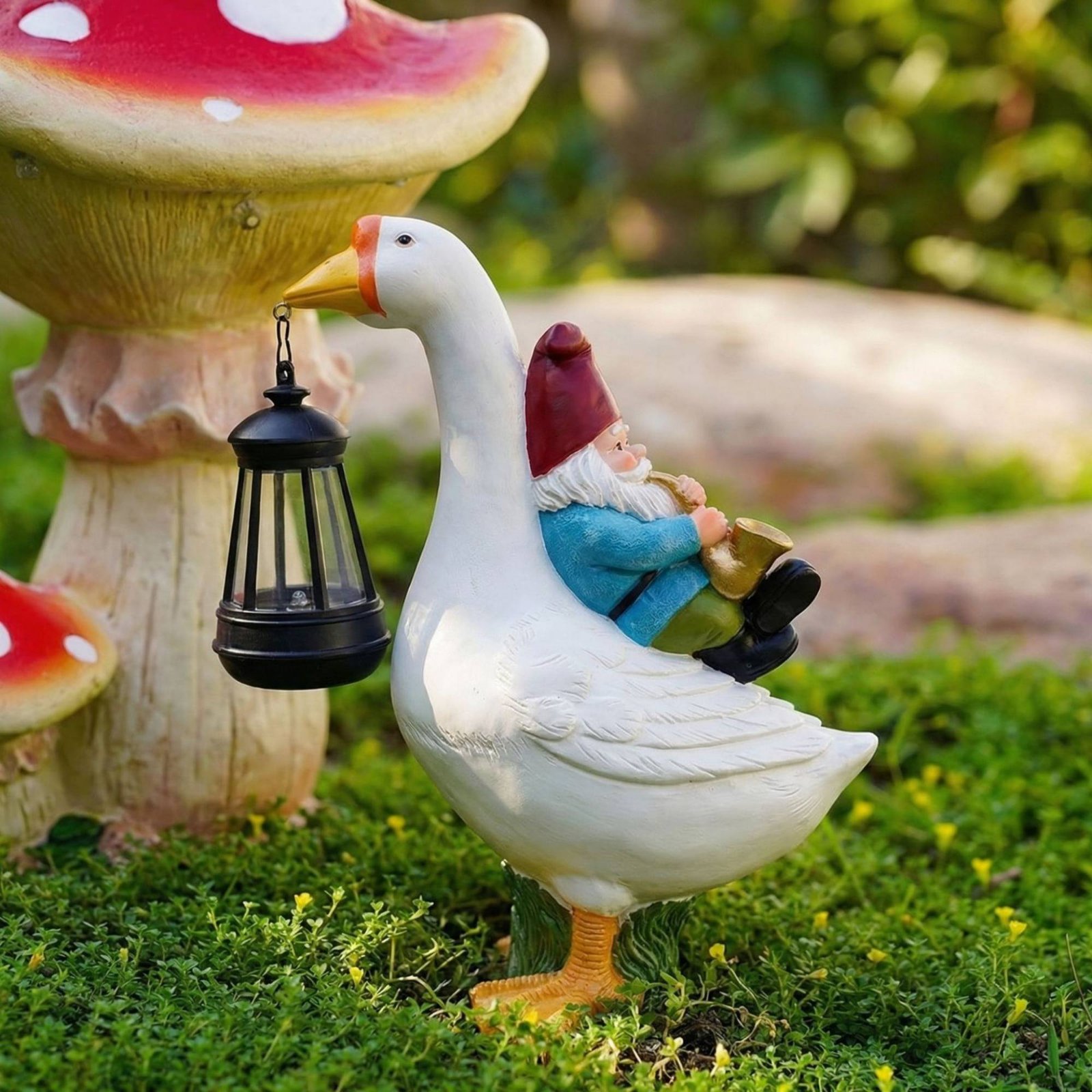 Gnome Riding Goose Statue Weat - Resin Crafts บทวิจารณ์และราคา