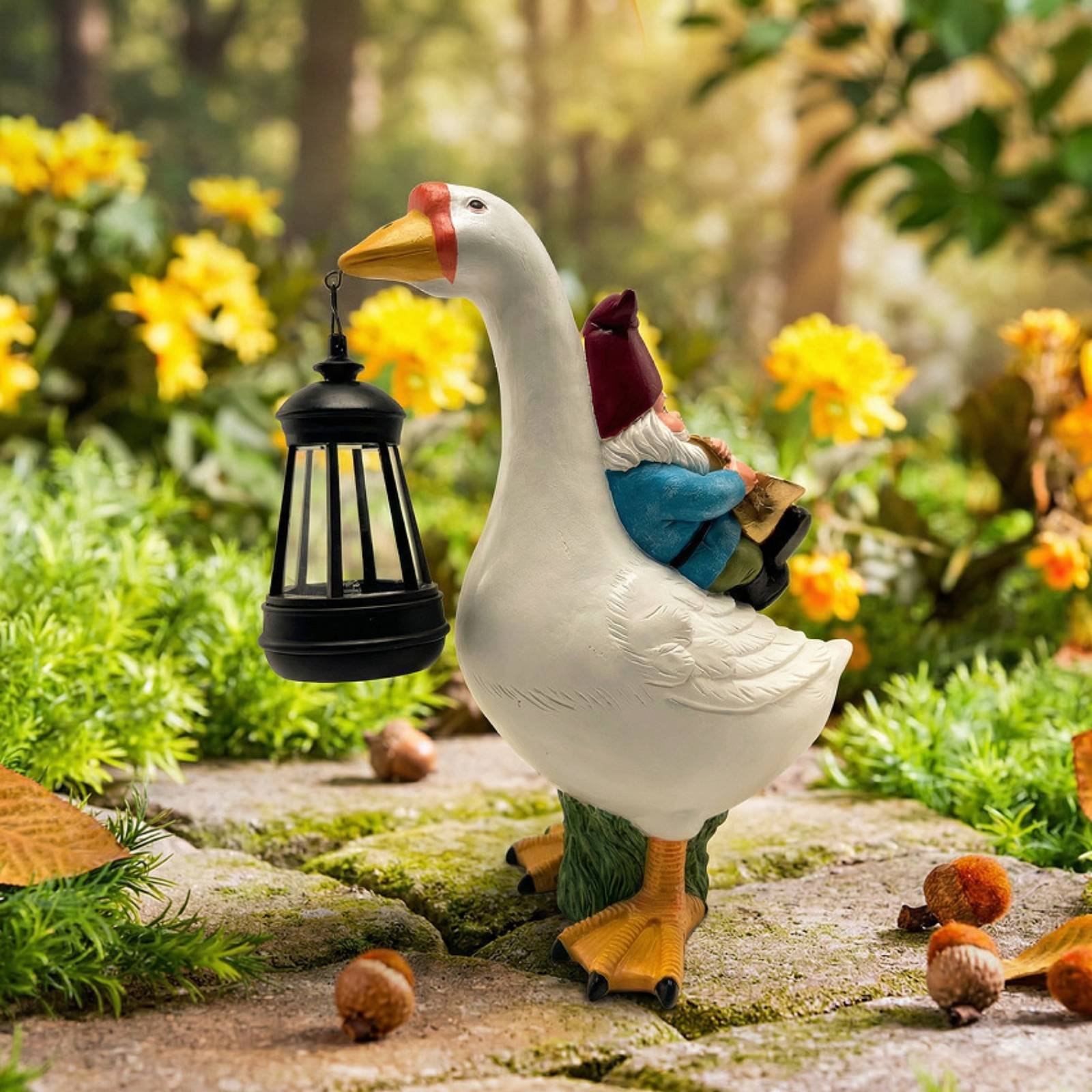 Gnome Riding Goose Statue Weat - Resin Crafts บทวิจารณ์และราคา
